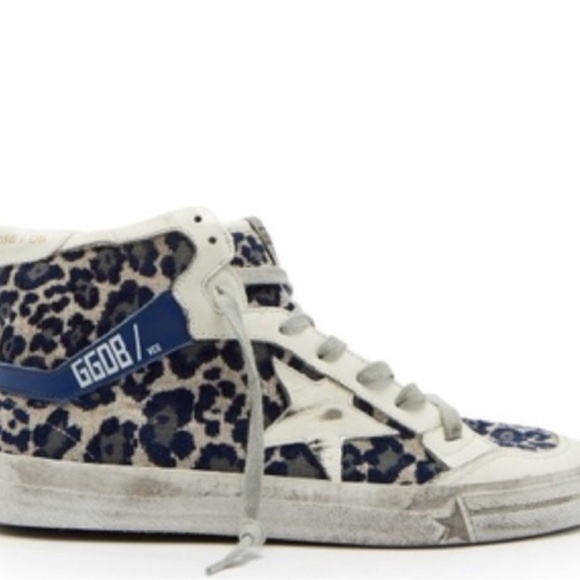 Golden Goose 2.12 High Top Sneakers Blue Velvet Leopard sz 38 - Picture 5 of 16